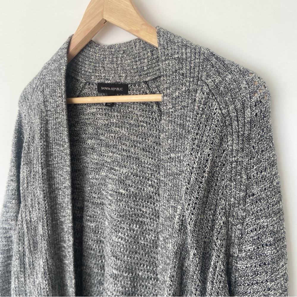 BANANA REPUBLIC MELANGE GREY CHARCOAL OPEN KNIT COTTON CARDIGAN - Picture 4 of 11